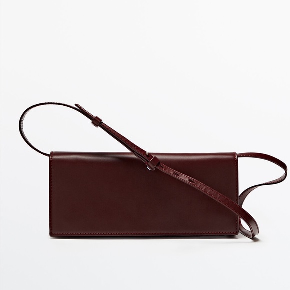 Massimo Dutti Leather Rectangular Bag with Multi-way Strap in Burgundy - Picture 1 of 11